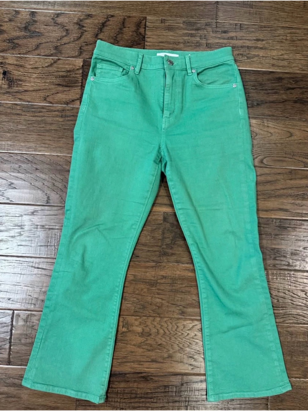 LOFT Mint Green Ankle Kick Crop Straight-Leg Petite Jeans
